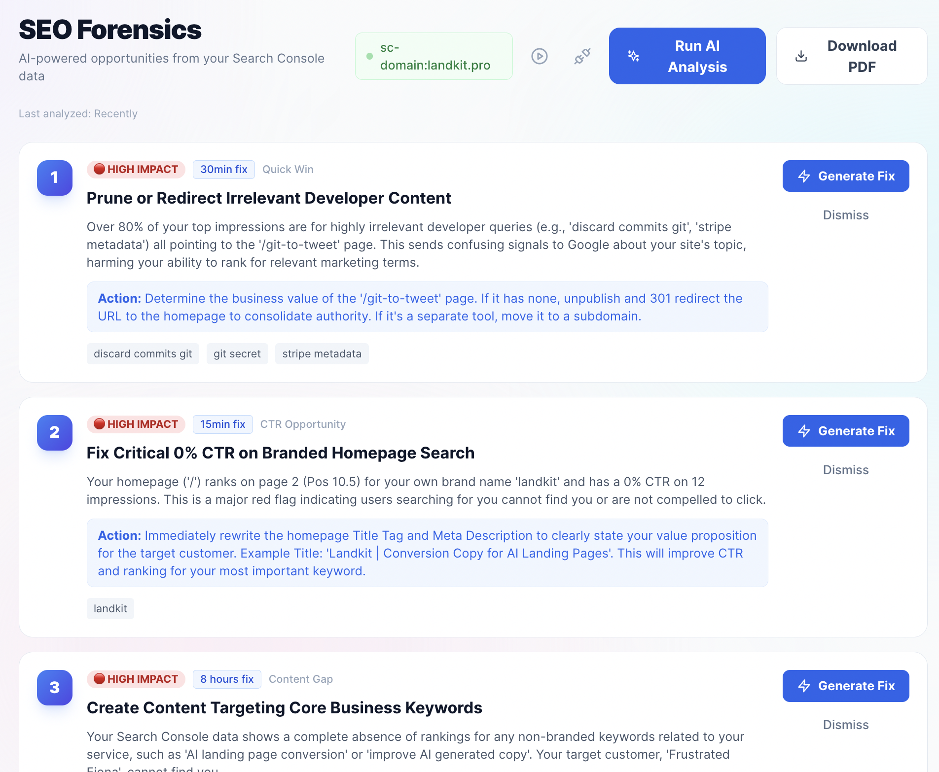 SEO Forensics Analysis Demo - Traffic gaps and opportunities